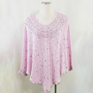 Vintage Storybook Knits pink poncho sweater crystal beaded fringe pastel size OS